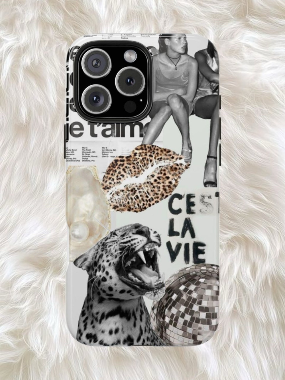 Stylish Leopard Collage iPhone Case - Black & White Design